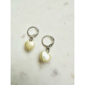 Butter yellow bow pearl heart dangle earrings